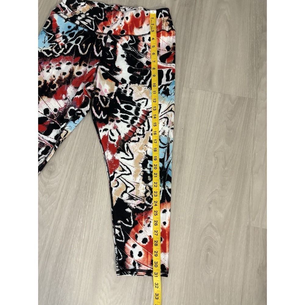 NY & Co Leggings Womens Black Red Mid Rise Back Pocket Yoga Casual Active Size L - Picture 5 of 7